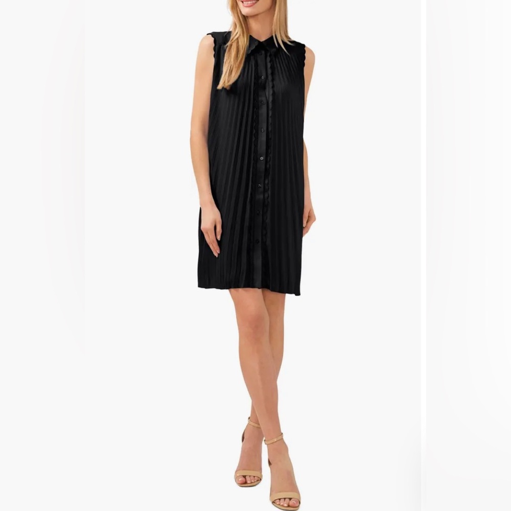CeCe Scalloped Pleated Shirtdress